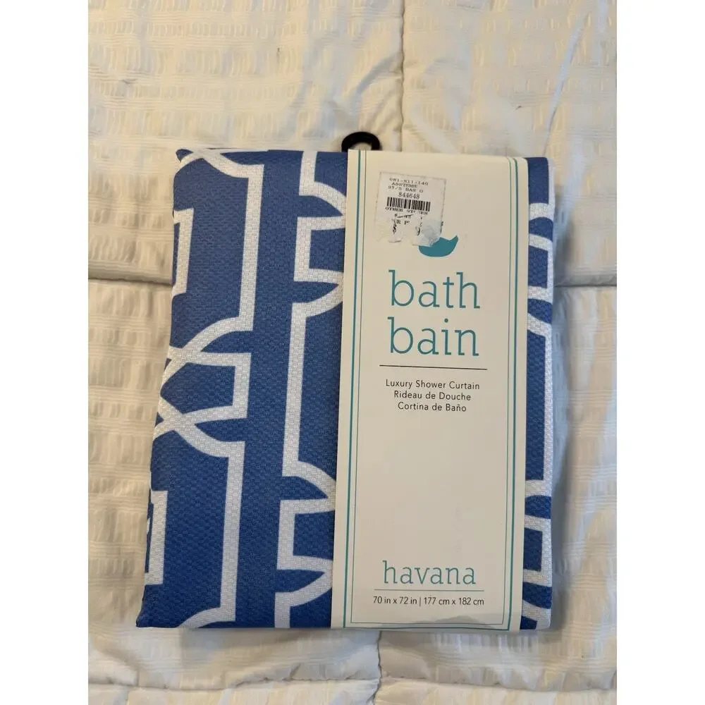 Havana Blue Shower Curtain NWT White 70 in x 72 in Printed